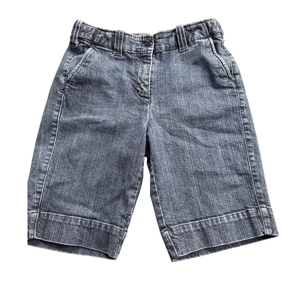 Womens Dark Wash‎ Denim Bermuda Shorts Cargo Pockets Adjustable Waist Size 27